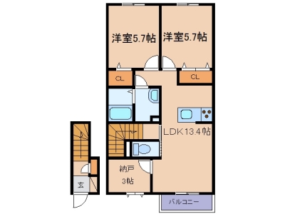 玉島八島「ブラン・ペーシュⅡ」　2LDK　賃料￥67,000