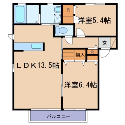 新倉敷駅前５丁目「エストリオンB」　2LDK　賃料￥63,000