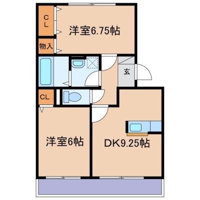 玉島乙島「メルベーユB」　2DK　賃料￥50,000