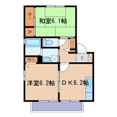 新倉敷駅前３丁目「グッドラックC」　2DK　賃料￥53,000