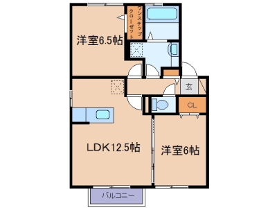 船穂町船穂「サンパティークA」　2LDK　賃料￥60,000