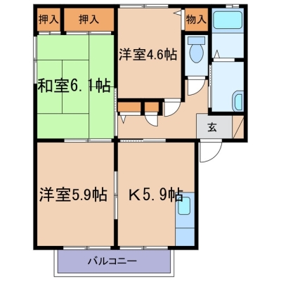 玉島乙島「レジデンスナカヤB」　3K　賃料￥38,000