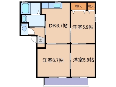 新倉敷駅前３丁目「カタラータA」　3DK　賃料￥60,000