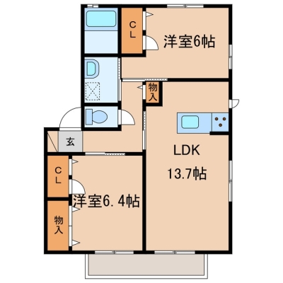 新倉敷駅前３丁目「グランマスト爪崎B」　2LDK　賃料￥66,000